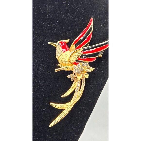 BOUCHER phoenix brooch enamel gp rhinestones 4" long number worn - Picture 6 of 6